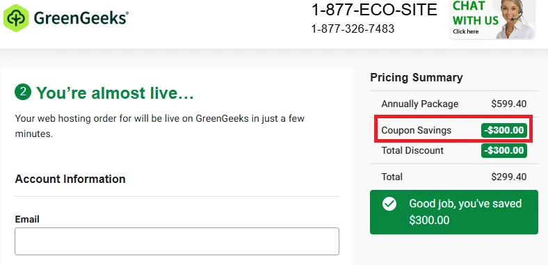 Greengeeks $300 OFF Coupon